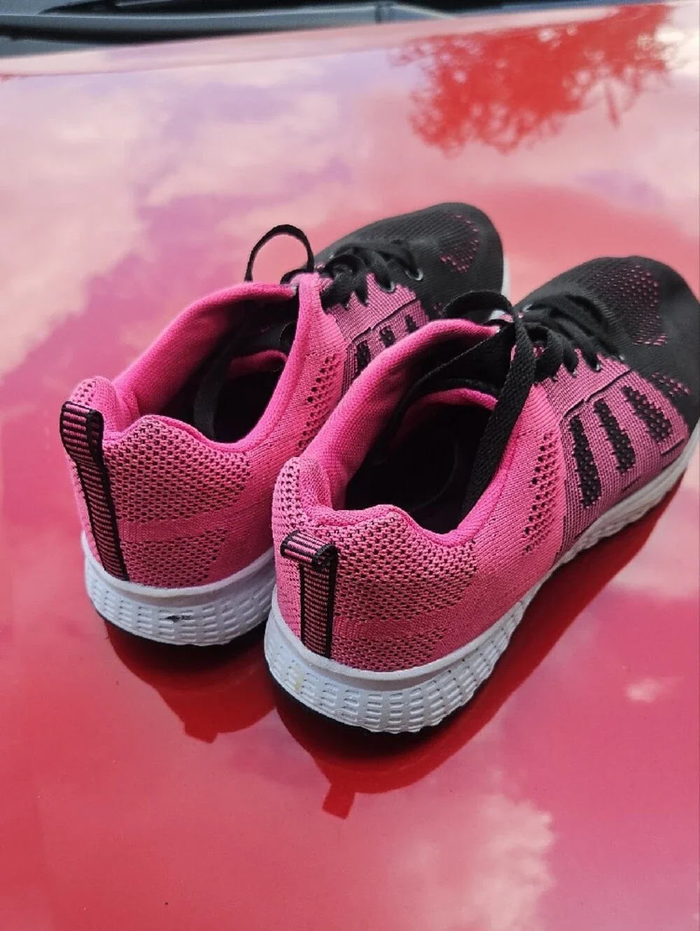 Women's Pink & Black Knit Athletic Sneakers